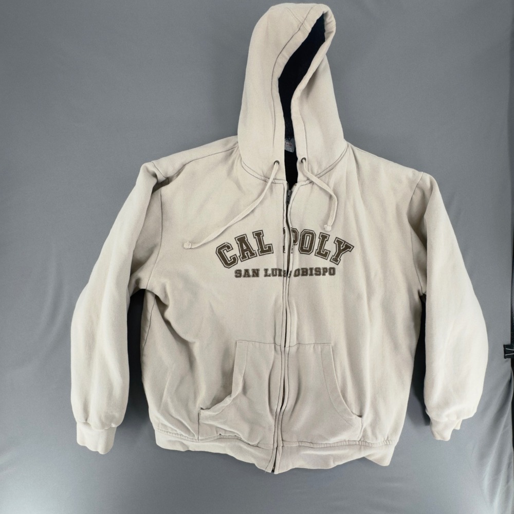 MV Sport Cal Poly San Luis Obispo Zip Up Sherpa Lined Hoodie Cream 2XL 185